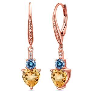 18K Rose Gold with 2.49 Cttw Citrine and Persian Blue Moissanite Heart Earrings